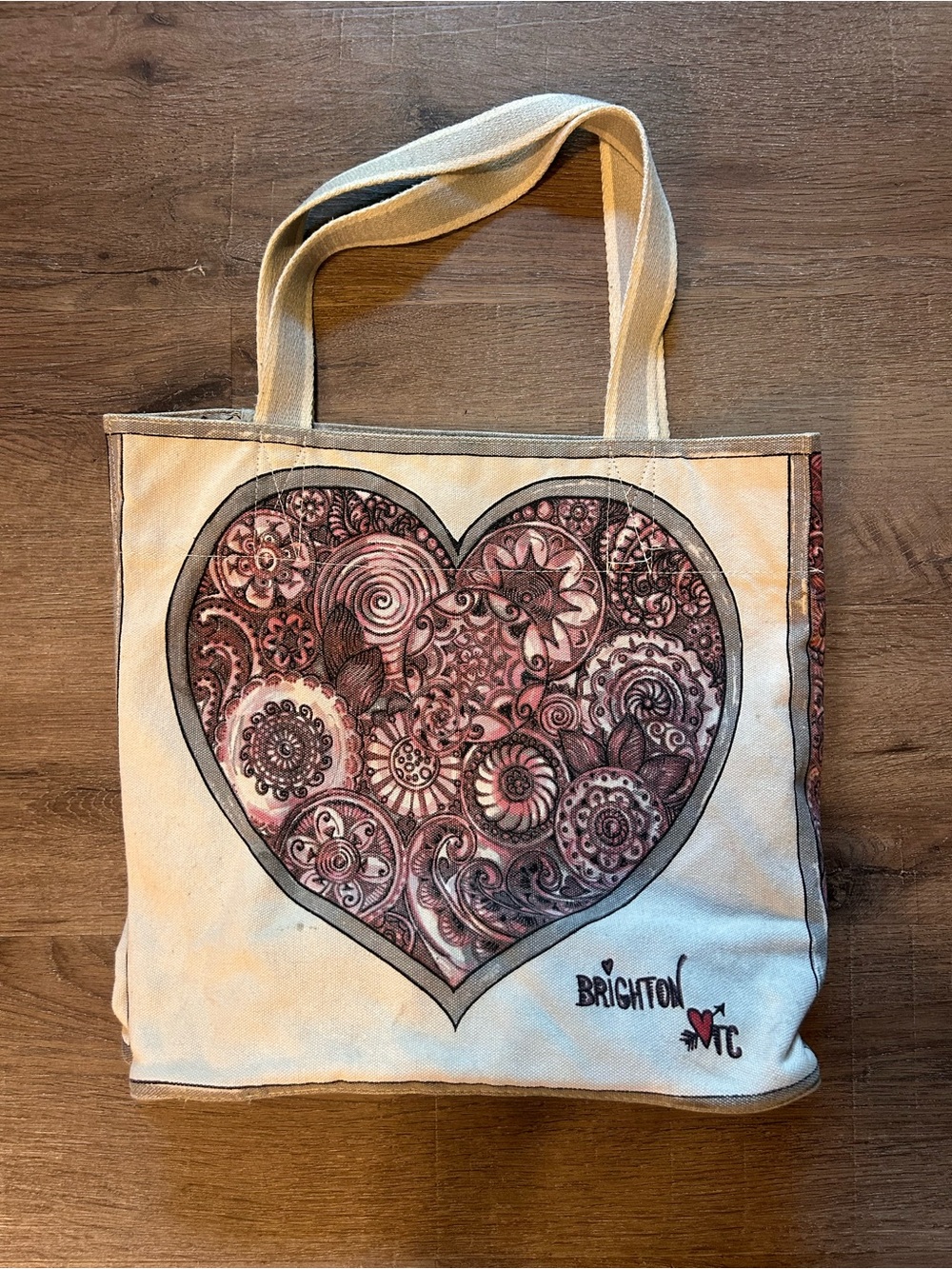Brighton Love Tote Bag Womens Large Beige Heart Floral Print Canvas